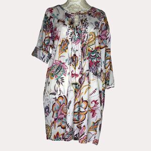 Milano Italy Donna Boho Paisley Roll Tab Tunic Mini Dress Tunic 40 US 6 bv